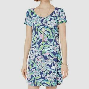 Lilly Pulitzer Small Tammy UPF Blue Green Pink Floral Tropical Resort Mini Dress
